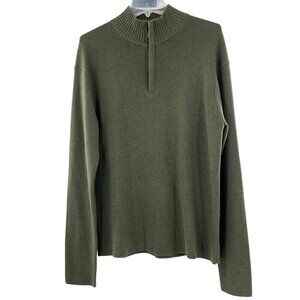 Peter Millar Mens Green Extra Fine Merino Wool Ribbed Half-Zip‎ Sweater Large